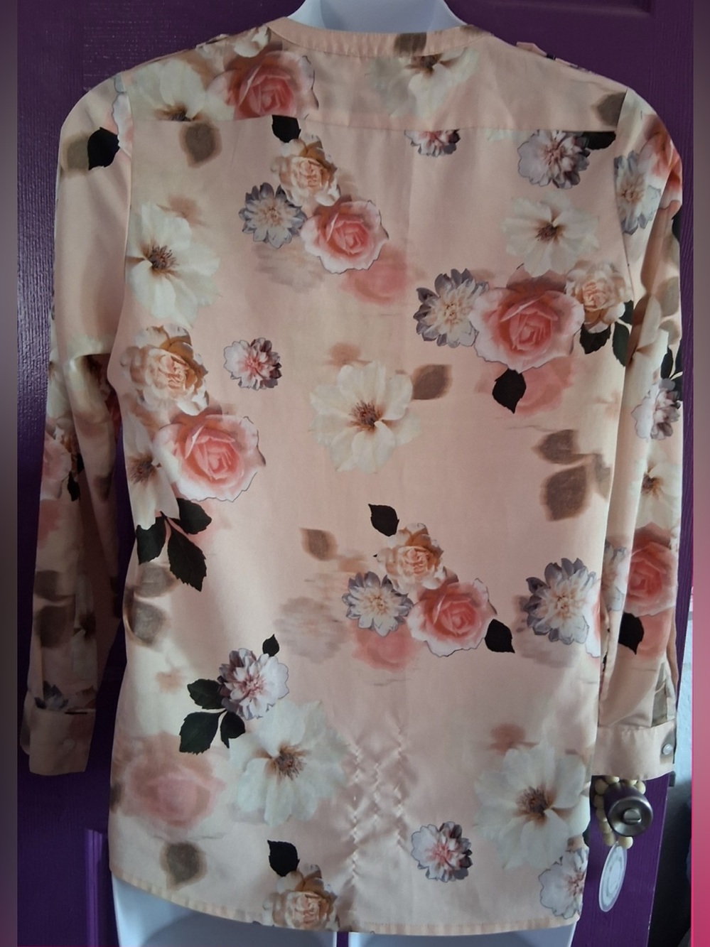 Calvin Klein Large Womens Floral Button-Front Blouse Top Shirt Pink (B5) - Picture 2 of 4
